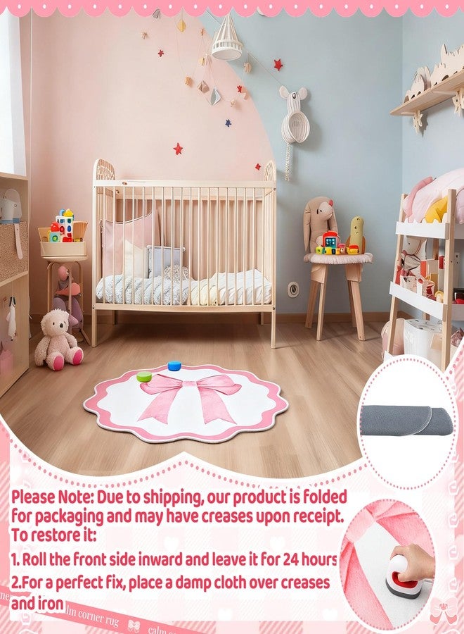 Maasechs Pink Bow Round Rugs, 4 Ft Bow Washable Circle Area Rug for Girls, Non Slip Indoor Decor Carpet for Nursery Kids Room Playroom Living Room, TPR - Image 5